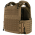 The Condor Vanquish RS Plate Carrier in Coyote Brown features laser-cut MOLLE panels, adjustable straps, quick-release buckle, and padded shoulder sections.