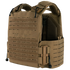 The Condor Vanquish RS Plate Carrier in Coyote Brown features laser-cut MOLLE panels, adjustable straps, quick-release buckle, and padded shoulder sections.