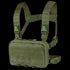 The Condor Stowaway Chest Rig in olive green features adjustable shoulder straps, MOLLE webbing, quick-release buckles, and a front compartment—perfect for military or first responder applications.