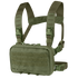 The Condor Stowaway Chest Rig in olive green features adjustable shoulder straps, MOLLE webbing, quick-release buckles, and a front compartment—perfect for military or first responder applications.