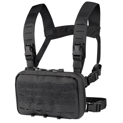 The Condor Stowaway Chest Rig features adjustable shoulder and waist straps, a zippered pouch, and a laser-cut MOLLE front panel—perfect for military or law enforcement use.