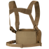 The Condor Stowaway Chest Rig is a tan military chest rig with adjustable shoulder and waist straps, and a front pouch for carrying tactical gear or supplies.