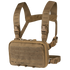 The Condor Stowaway Chest Rig is a tan tactical rig with adjustable straps, plastic buckles, a front pouch with MOLLE webbing, and hook-and-loop panels—ideal for military and first responder use.