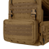Close-up of the Condor Stowaway Chest Rig in tan, designed for law enforcement and first responders with a large front pouch, laser-cut MOLLE webbing, and adjustable straps.