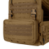 Close-up of the Condor Stowaway Chest Rig in tan, designed for law enforcement and first responders with a large front pouch, laser-cut MOLLE webbing, and adjustable straps.
