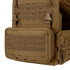 Close-up of the Condor Stowaway Chest Rig in tan, designed for law enforcement and first responders with a large front pouch, laser-cut MOLLE webbing, and adjustable straps.