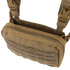 The Condor Stowaway Chest Rig is a tan tactical shoulder bag with MOLLE webbing, zippered main compartment, and adjustable straps; ideal for military or first responders. Black container shown in background.