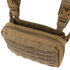 The Condor Stowaway Chest Rig is a tan tactical shoulder bag with MOLLE webbing, zippered main compartment, and adjustable straps; ideal for military or first responders. Black container shown in background.