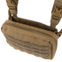 The Condor Stowaway Chest Rig is a tan tactical shoulder bag with MOLLE webbing, zippered main compartment, and adjustable straps; ideal for military or first responders. Black container shown in background.
