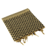 A Condor Shemagh in tan & black with a patterned design and tasseled edges is shown folded on a plain background, perfect for use as headwear or protective gear.
