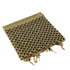 A Condor Shemagh in tan & black with a patterned design and tasseled edges is shown folded on a plain background, perfect for use as headwear or protective gear.