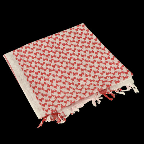 The Condor Shemagh in red & white is a traditional 100% cotton scarf with fringed edges, shown folded on a plain background.