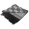 The Condor Shemagh - Pirate is a folded black and gray scarf with fringe edges, featuring skull and crossbones alongside geometric patterns—a bold accessory inspired by military style.