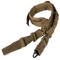 The Condor Swiftlink Padded Bungee Sling in Coyote Brown, featuring adjustable straps, plastic buckles, and a metal clip, offers tactical versatility and efficiency, shown coiled on a white background.