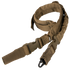 The Condor Swiftlink Padded Bungee Sling in Coyote Brown, featuring adjustable straps, plastic buckles, and a metal clip, offers tactical versatility and efficiency, shown coiled on a white background.