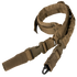 The Condor Swiftlink Padded Bungee Sling in Coyote Brown, featuring adjustable straps, plastic buckles, and a metal clip, offers tactical versatility and efficiency, shown coiled on a white background.