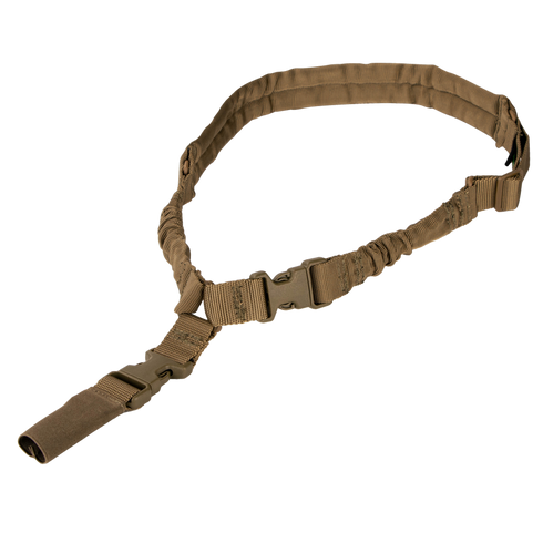 The Condor Matrix Single Point Sling is a tan tactical gun sling with adjustable straps and plastic quick-release buckles, shown against a white background.