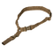 The Condor Matrix Single Point Sling is a tan tactical gun sling with adjustable straps and plastic quick-release buckles, shown against a white background.