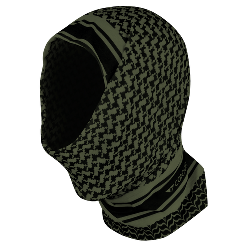 The Condor Multi Wrap is a black and white geometric patterned tactical balaclava made from moisture-wicking fabric, with the Condor logo near the neck.