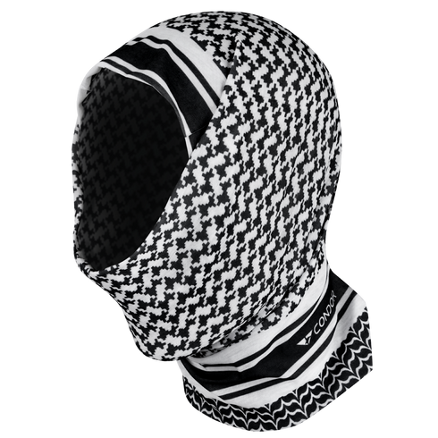 The Condor Multi Wrap is a black and white geometric patterned balaclava with a visible Condor logo on the neck. This versatile headwear offers moisture-wicking properties for all-day comfort.
