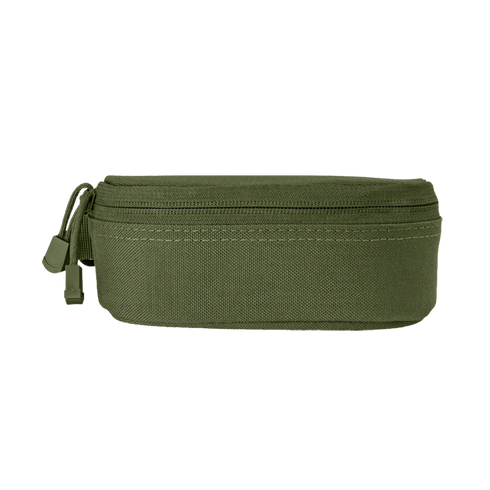 Condor Sunglasses Case in olive green features a fabric loop and two zipper pulls, shown against a plain white background.