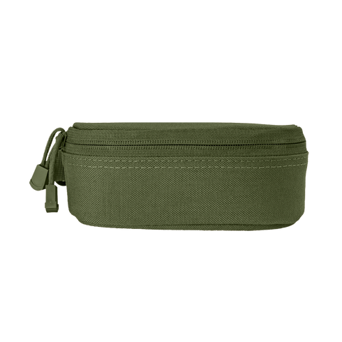Condor Sunglasses Case in olive green features a fabric loop and two zipper pulls, shown against a plain white background.
