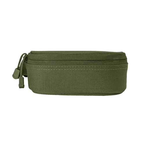Condor Sunglasses Case in olive green features a fabric loop and two zipper pulls, shown against a plain white background.