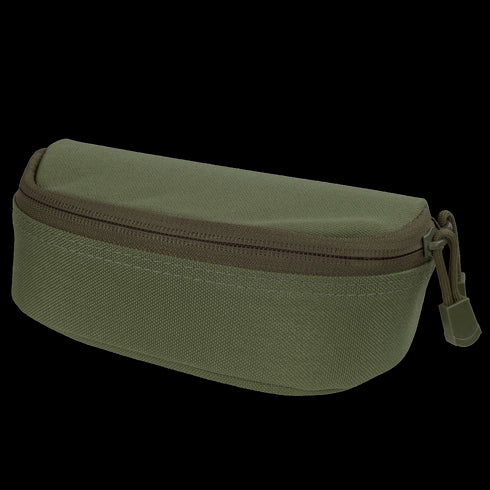 The Condor Sunglasses Case is a closed, rectangular green fabric pouch with a rounded top and a visible zipper pull.