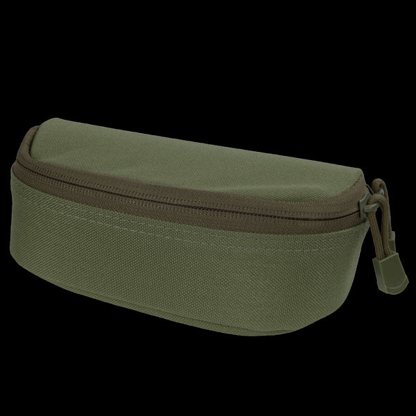 The Condor Sunglasses Case is a closed, rectangular green fabric pouch with a rounded top and a visible zipper pull.