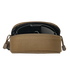 A tan Condor Sunglasses Case with a zipper is partially open, showing a black object inside against a plain white background.