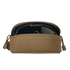 A tan Condor Sunglasses Case with a zipper is partially open, showing a black object inside against a plain white background.