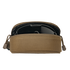 A tan Condor Sunglasses Case with a zipper is partially open, showing a black object inside against a plain white background.