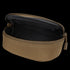 The Condor Sunglasses Case is a small brown zippered pouch with its top open, revealing a black interior lining.