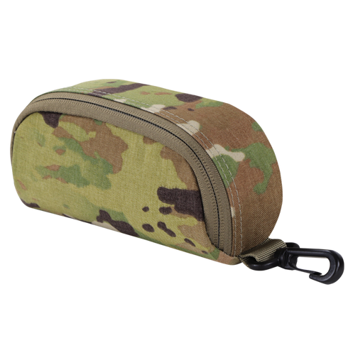 The Condor Sunglasses Case - Scorpion OCP is a small zippered pouch in a camouflage pattern with a black plastic clip on one end.