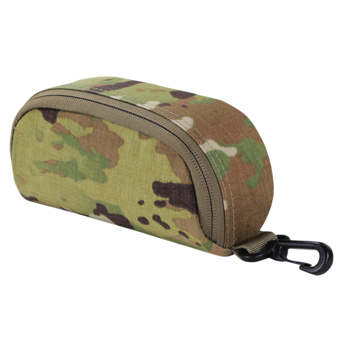 The Condor Sunglasses Case - Scorpion OCP is a small zippered pouch in a camouflage pattern with a black plastic clip on one end.