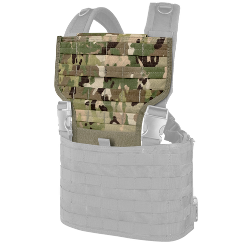The Condor MCR Bib Integration Kit in Scorpion OCP features a camouflage design, adjustable straps, and MOLLE webbing for modular attachments.