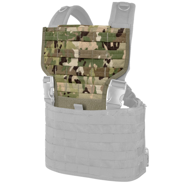 The Condor MCR Bib Integration Kit in Scorpion OCP features a camouflage design, adjustable straps, and MOLLE webbing for modular attachments.