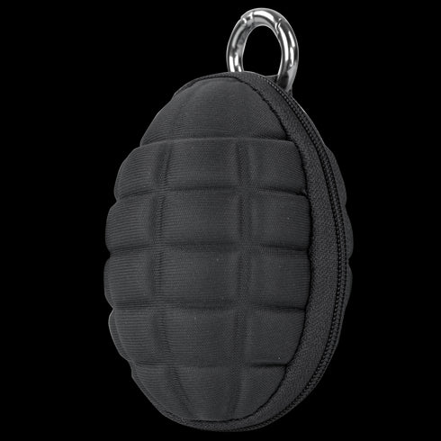 The Condor Grenade Key Chain Pouch in black features a tactical, compression-molded design with a metal loop and zippered closure, photographed against a plain background.