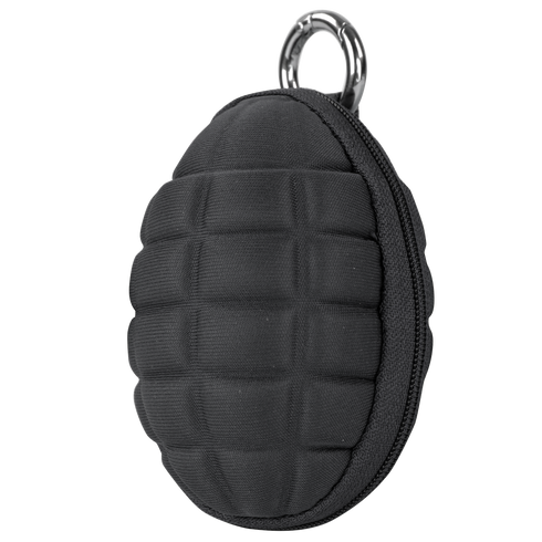 The Condor Grenade Key Chain Pouch in black features a tactical, compression-molded design with a metal loop and zippered closure, photographed against a plain background.