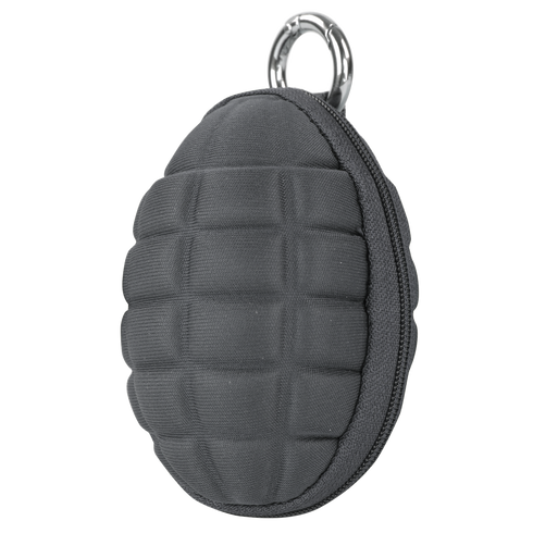 The Condor Grenade Key Chain Pouch is a small, oval black zippered case with a textured grid surface and a metal carabiner—ideal for EDC or bushcraft essentials.