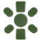 Seven green Condor Helmet Pads II, including one large round pad and six smaller rectangular and oval pads, are arranged in a circle on a white background.