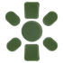 Seven green Condor Helmet Pads II, including one large round pad and six smaller rectangular and oval pads, are arranged in a circle on a white background.