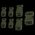 The Condor Buckle Repair Kit includes seven olive green plastic side release buckles in assorted sizes, perfect for military or law enforcement gear, shown on a transparent background.