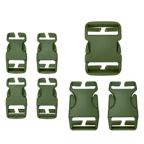 The Condor Buckle Repair Kit includes six small, two medium, and one large green plastic side-release buckles displayed on a white background.