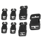 The Condor Buckle Repair Kit features six black plastic side-release buckles in assorted sizes, perfect for EDC or military gear, displayed on a white background.