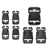 Seven black plastic side-release buckles from the Condor Buckle Repair Kit are displayed on a white background.