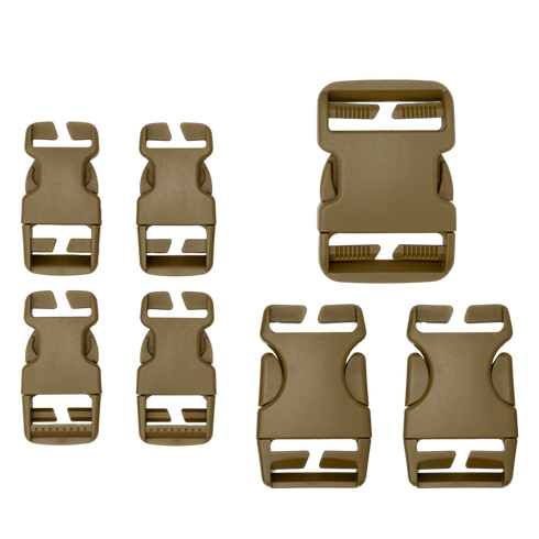 The Condor Buckle Repair Kit features eight tan plastic side-release buckles in assorted sizes, arranged neatly on a white background.