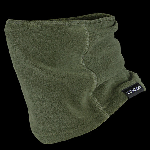 The Thermo Neck Gaiter by Condor is an olive green fleece accessory featuring visible stitching and a small black side tag with the Condor logo.