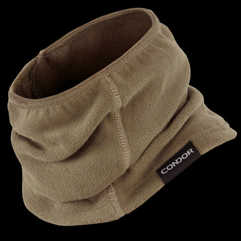 A tan Thermo Neck Gaiter by Condor features visible stitching and a black tag with the brand name on the side.