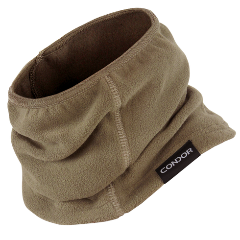 A tan Thermo Neck Gaiter by Condor features visible stitching and a black tag with the brand name on the side.